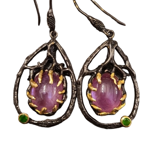 Ruby rustic sterling silver earrings - Picture 2 of 8